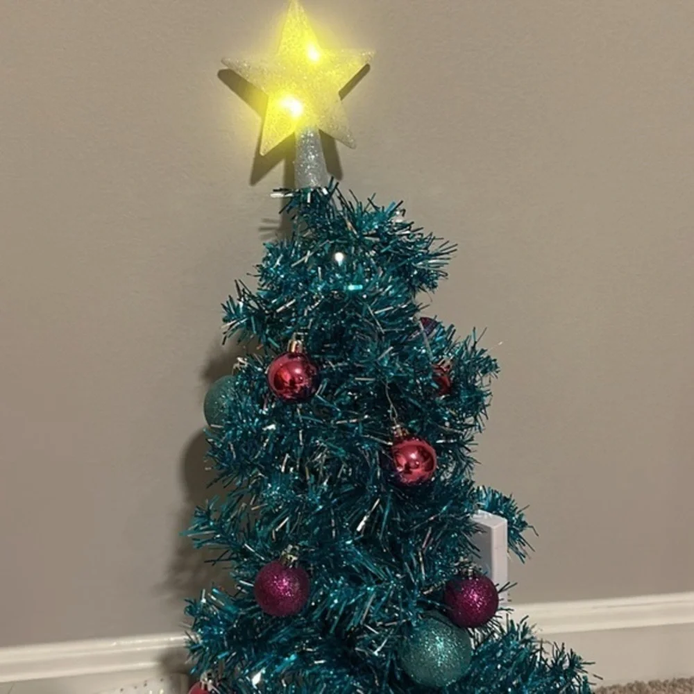 20” Festive Teal metallic Mini Christmas Tree with Star Topper and skirt